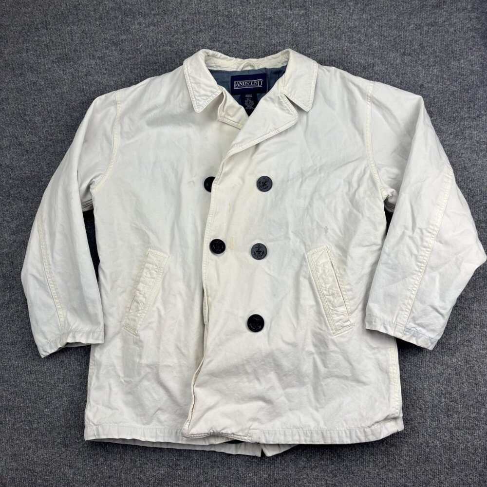 Lands' End Peacoat Jacket Womens 14-16 White Double Breasted Anchor Buttons